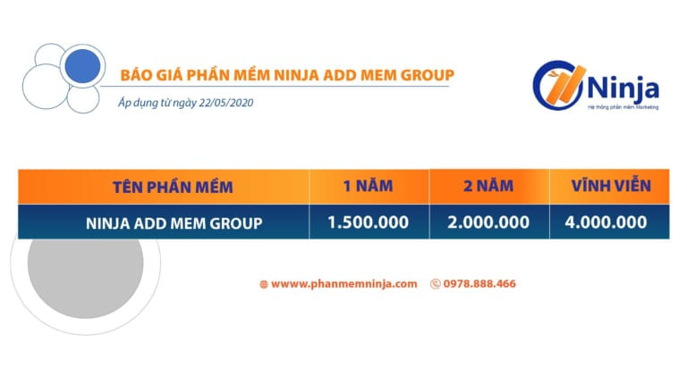 bảng giá ninja add mem group 