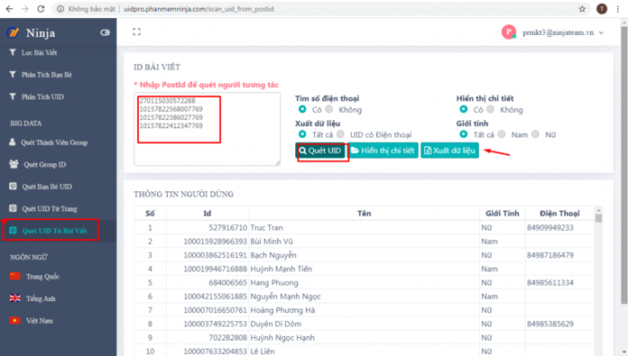 Phần mềmNinja UID Pro cho phép quét UID của một bài viết Phần mềm cho phép quét UID của một bài viết