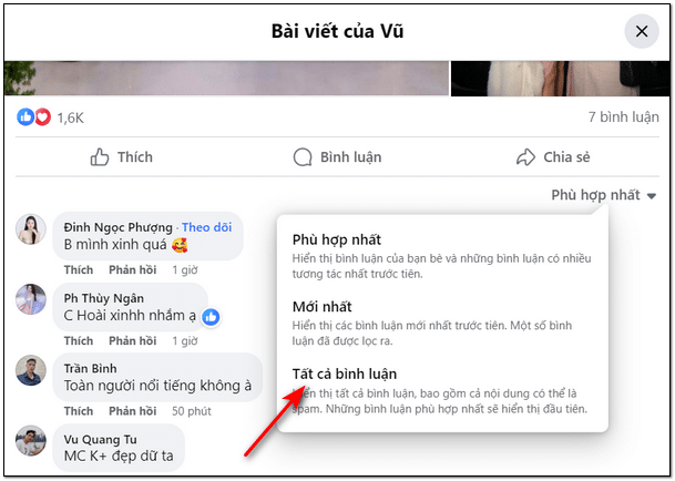 Click vào Tất cả bình luận để xem toàn bộ comment 