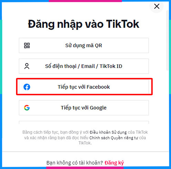 Tiếp tục với facebook