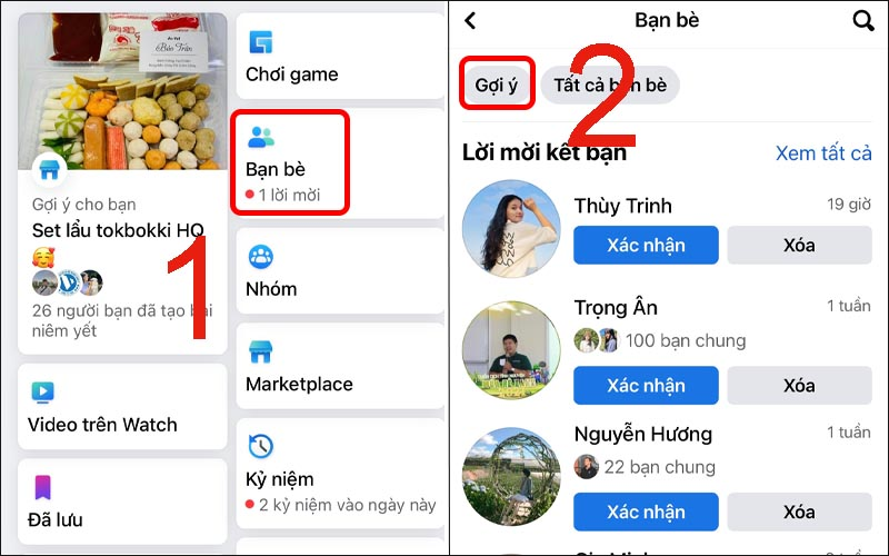 Tìm đến mục Bạn bè