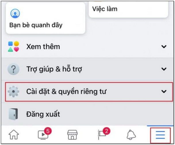 Tìm đến mục Cài đặt và quyền riêng tư