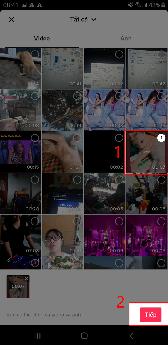 Chọn video bạn muốn đăng lên TikTok