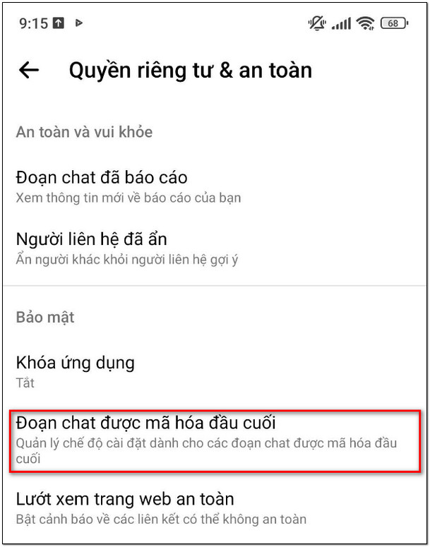 Chọn đoạn chat được mã hóa đầu cuối