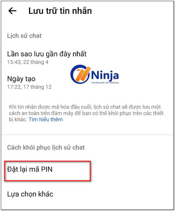 Nhấn vào mục Đặt lại mã pin